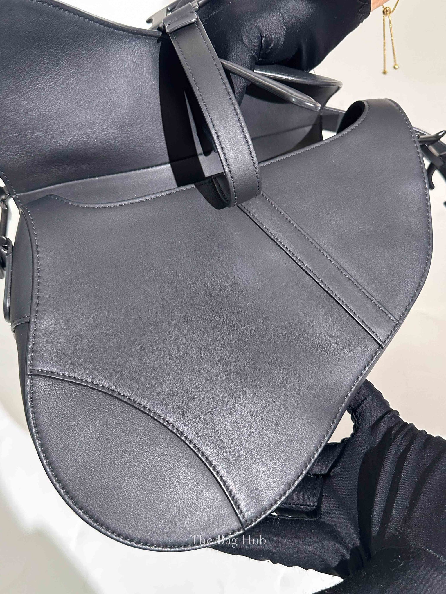 Dior Black Ultramatte Leather Saddle Bag with Strap