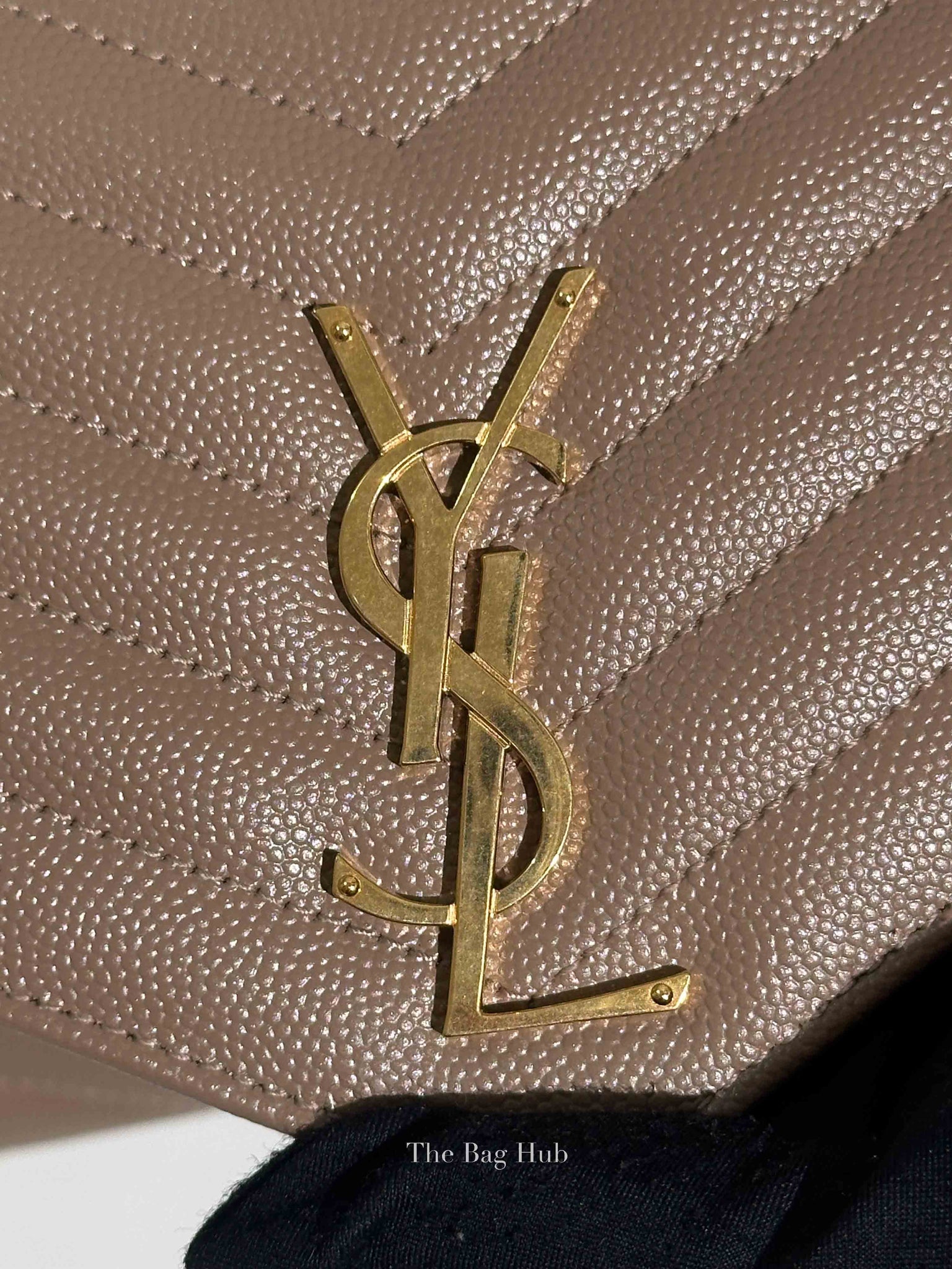 Saint Laurent Dark Beige Grain De Poudre Cassandre Matelasse Flap Pouch GHW