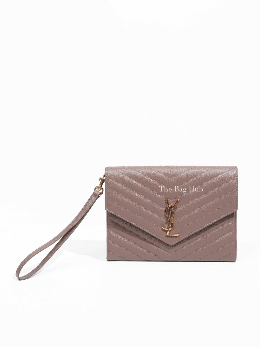 Saint Laurent Dark Beige Grain De Poudre Cassandre Matelasse Flap Pouch GHW