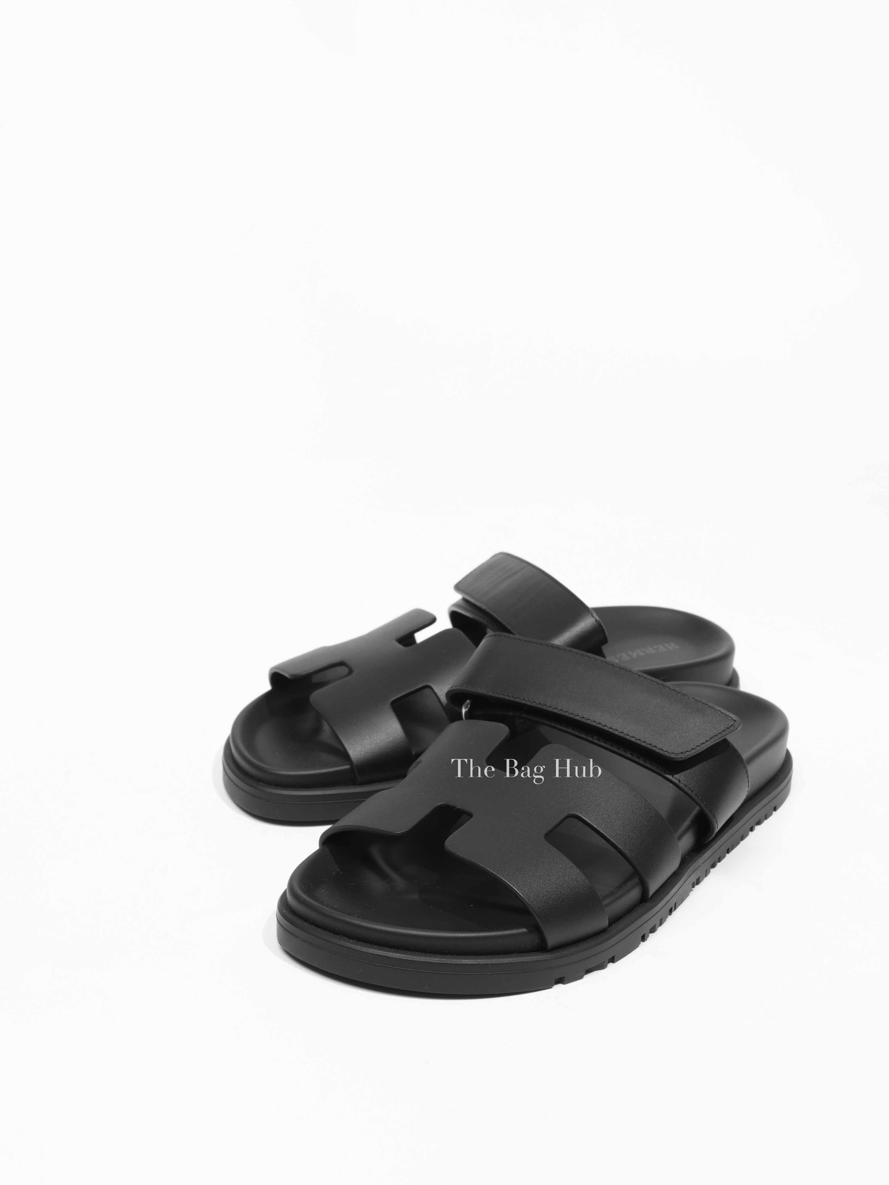 Hermes Black Calfskin Chypre Sandals Size 35.5 | Designer