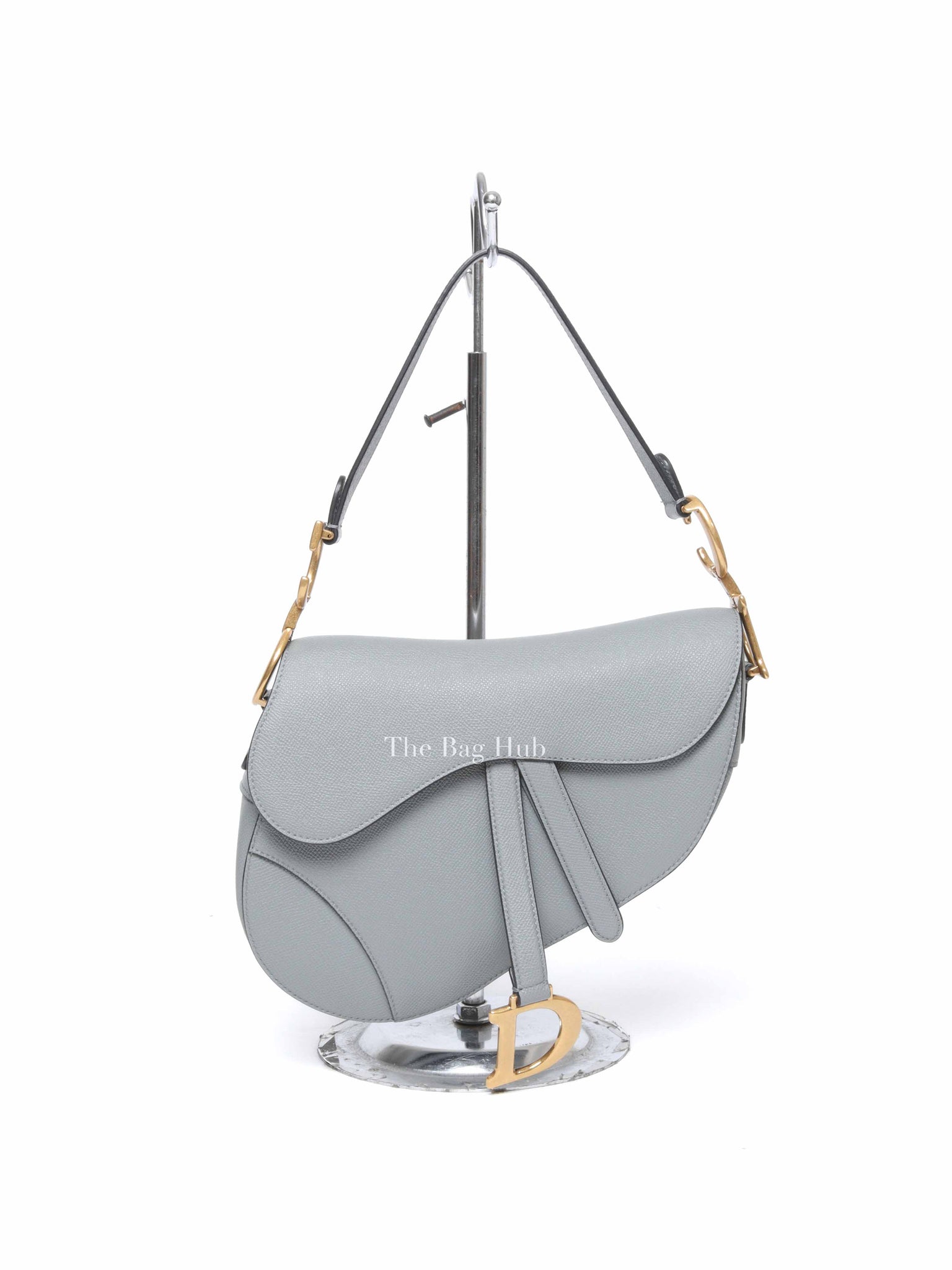 Dior Stone Gray Grained Calfskin Saddle Bag with Strap