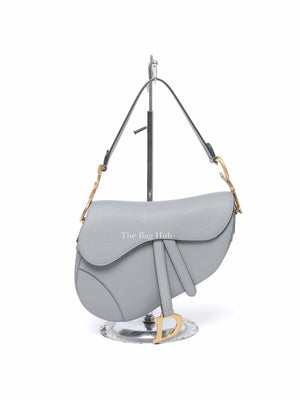 Dior Stone Gray Grained Calfskin Saddle Bag with Strap