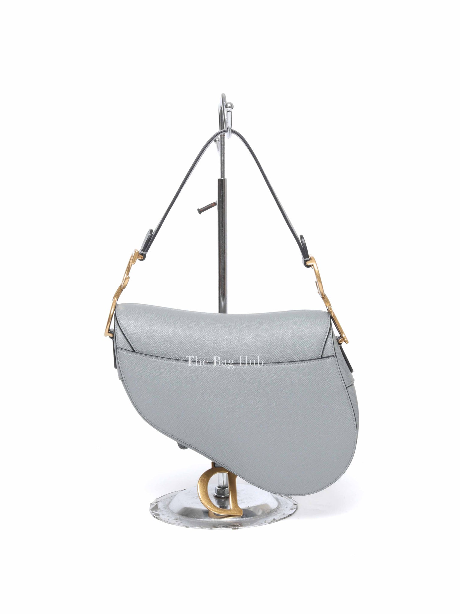 Dior Stone Gray Grained Calfskin Saddle Bag with Strap