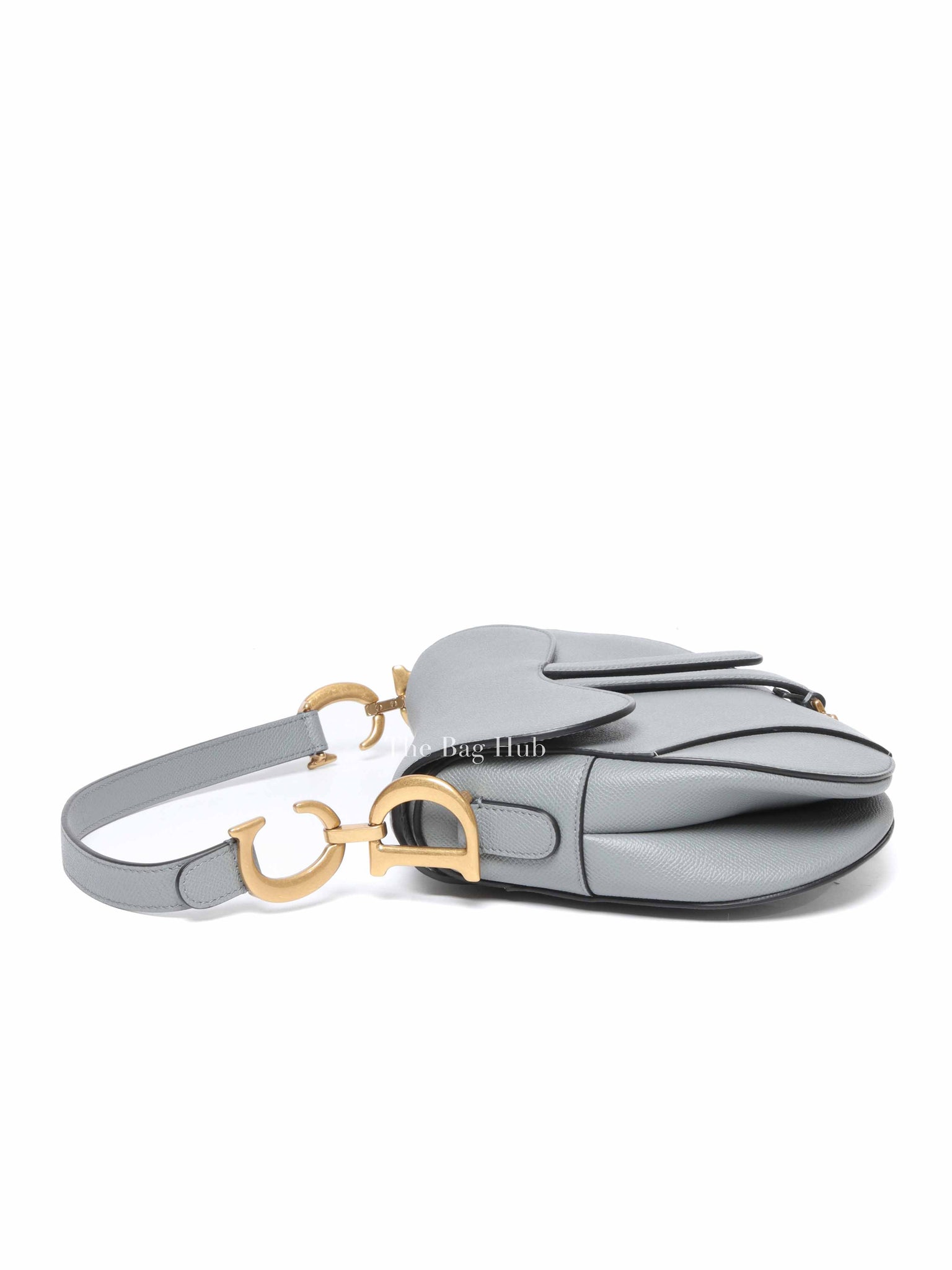 Dior Stone Gray Grained Calfskin Saddle Bag with Strap