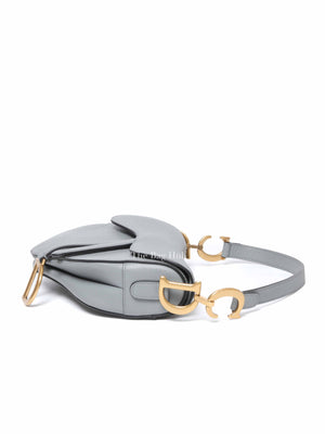 Dior Stone Gray Grained Calfskin Saddle Bag with Strap