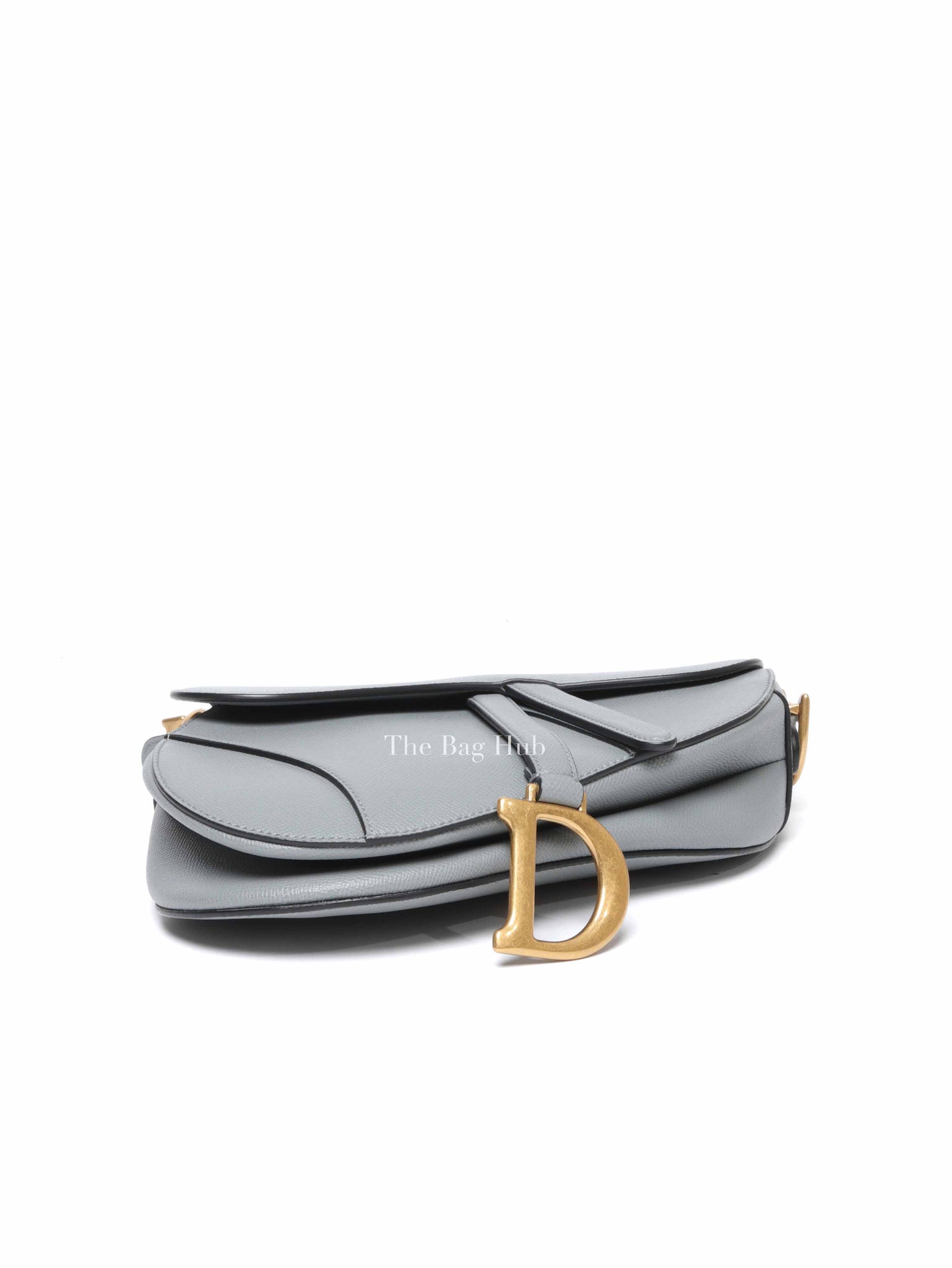 Dior Stone Gray Grained Calfskin Saddle Bag with Strap