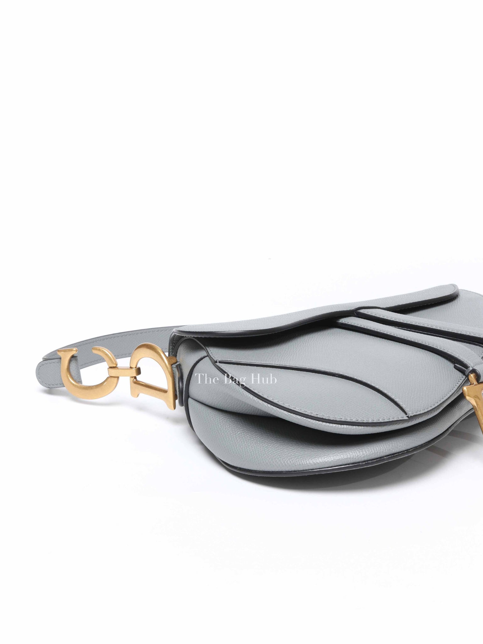 Dior Stone Gray Grained Calfskin Saddle Bag with Strap