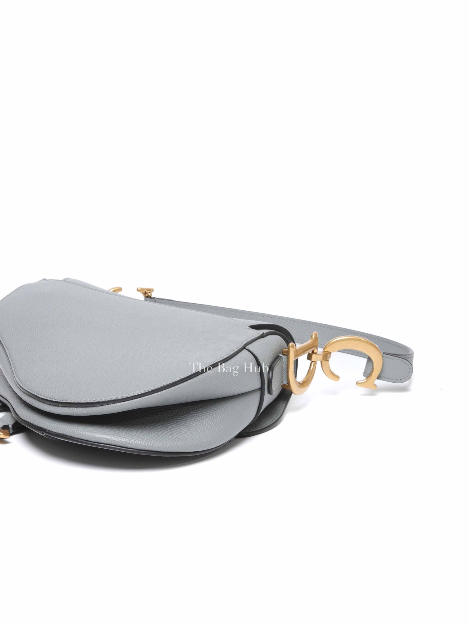 Dior Stone Gray Grained Calfskin Saddle Bag with Strap