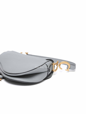 Dior Stone Gray Grained Calfskin Saddle Bag with Strap