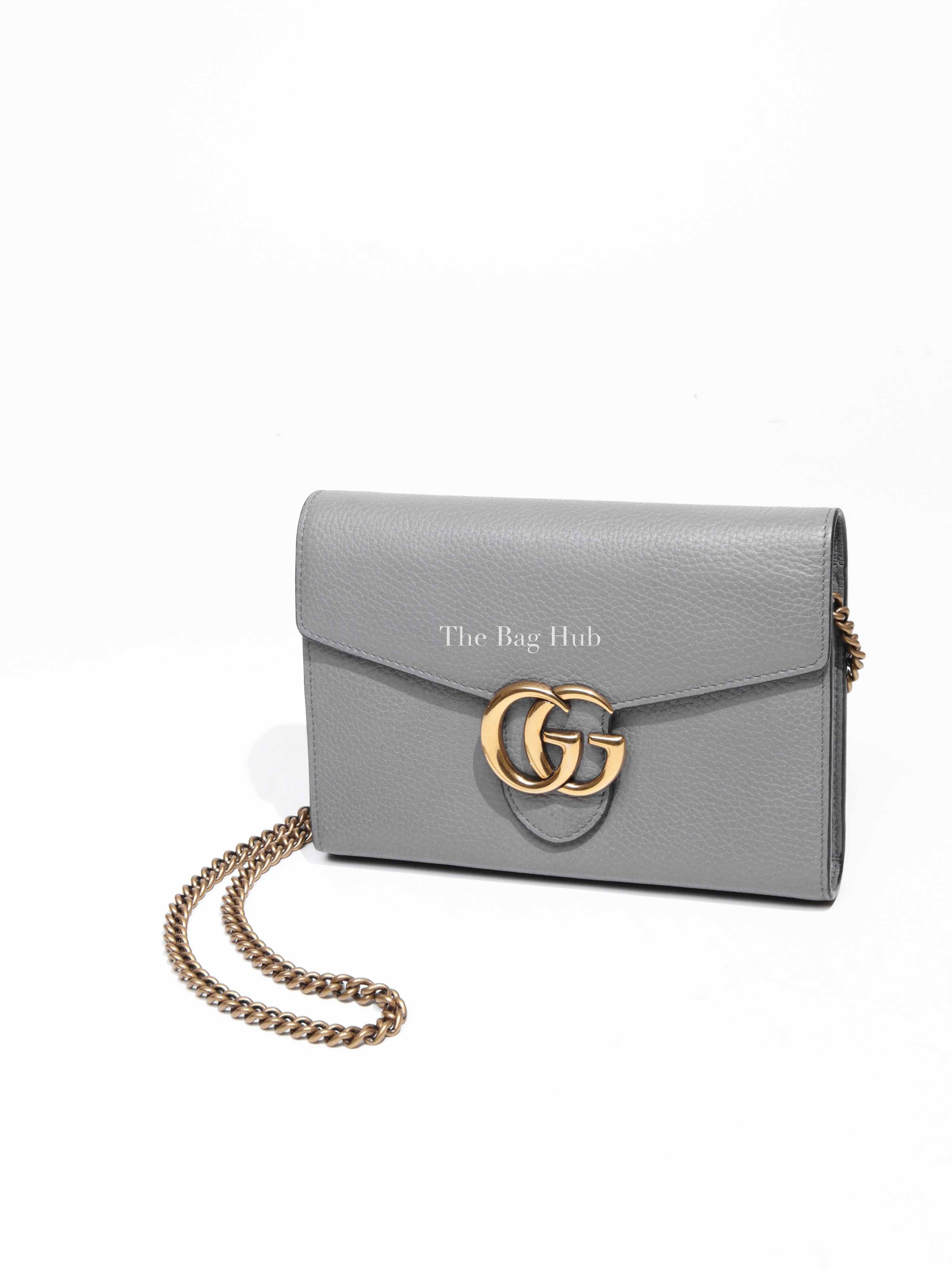 Gucci Gray Leather GG Marmont Chain Wallet | Designer Brand