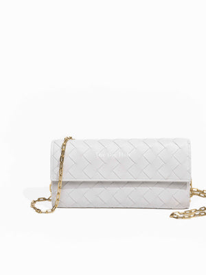Bottega Veneta White Intrecciato Leather Mini Chain Bag