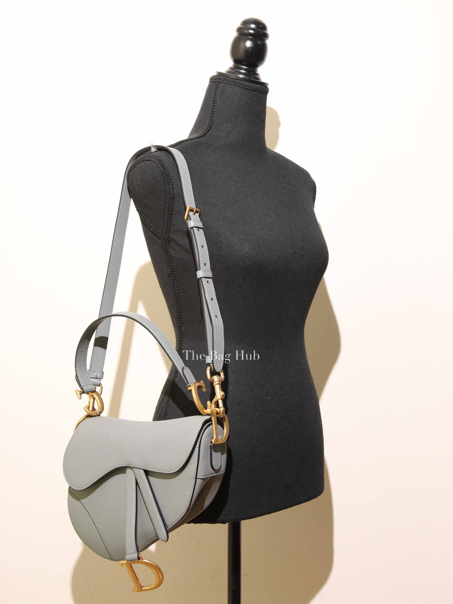 Dior Stone Gray Grained Calfskin Saddle Bag with Strap