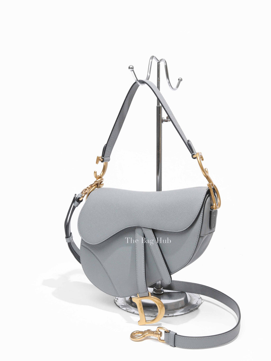 Dior Stone Gray Grained Calfskin Saddle Bag with Strap