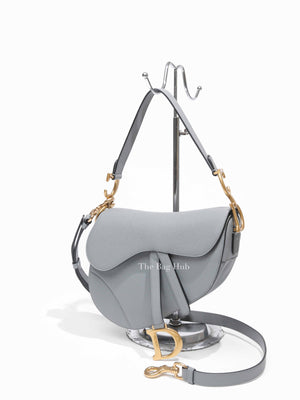 Dior Stone Gray Grained Calfskin Saddle Bag with Strap