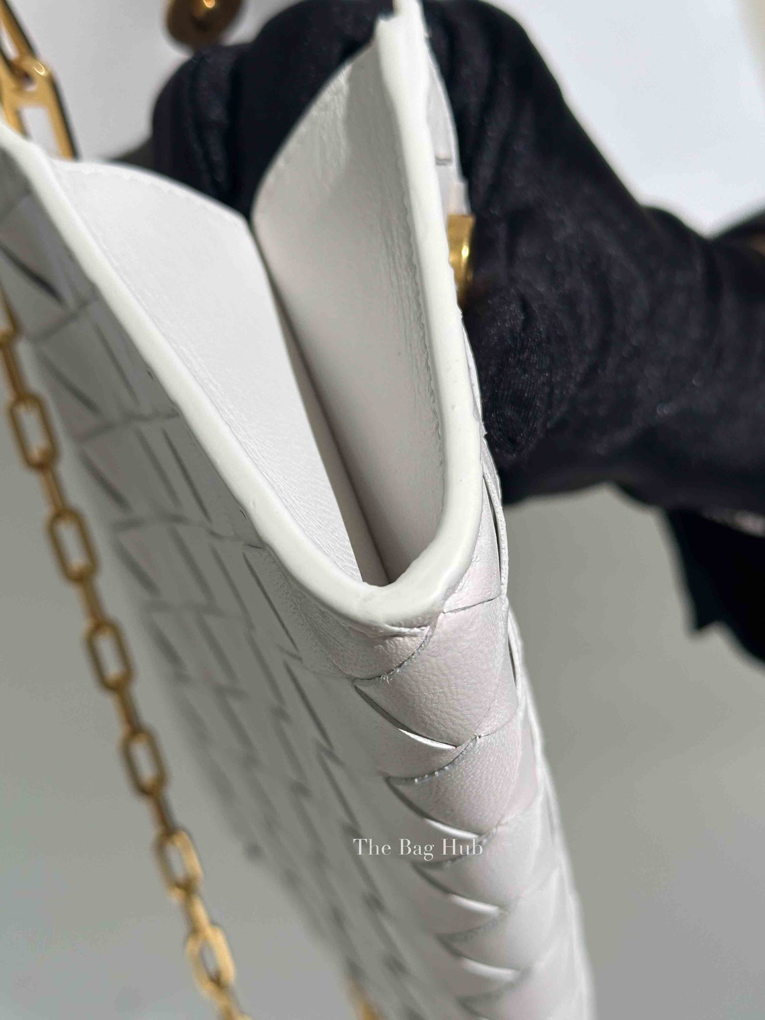 Bottega Veneta White Intrecciato Leather Mini Chain Bag