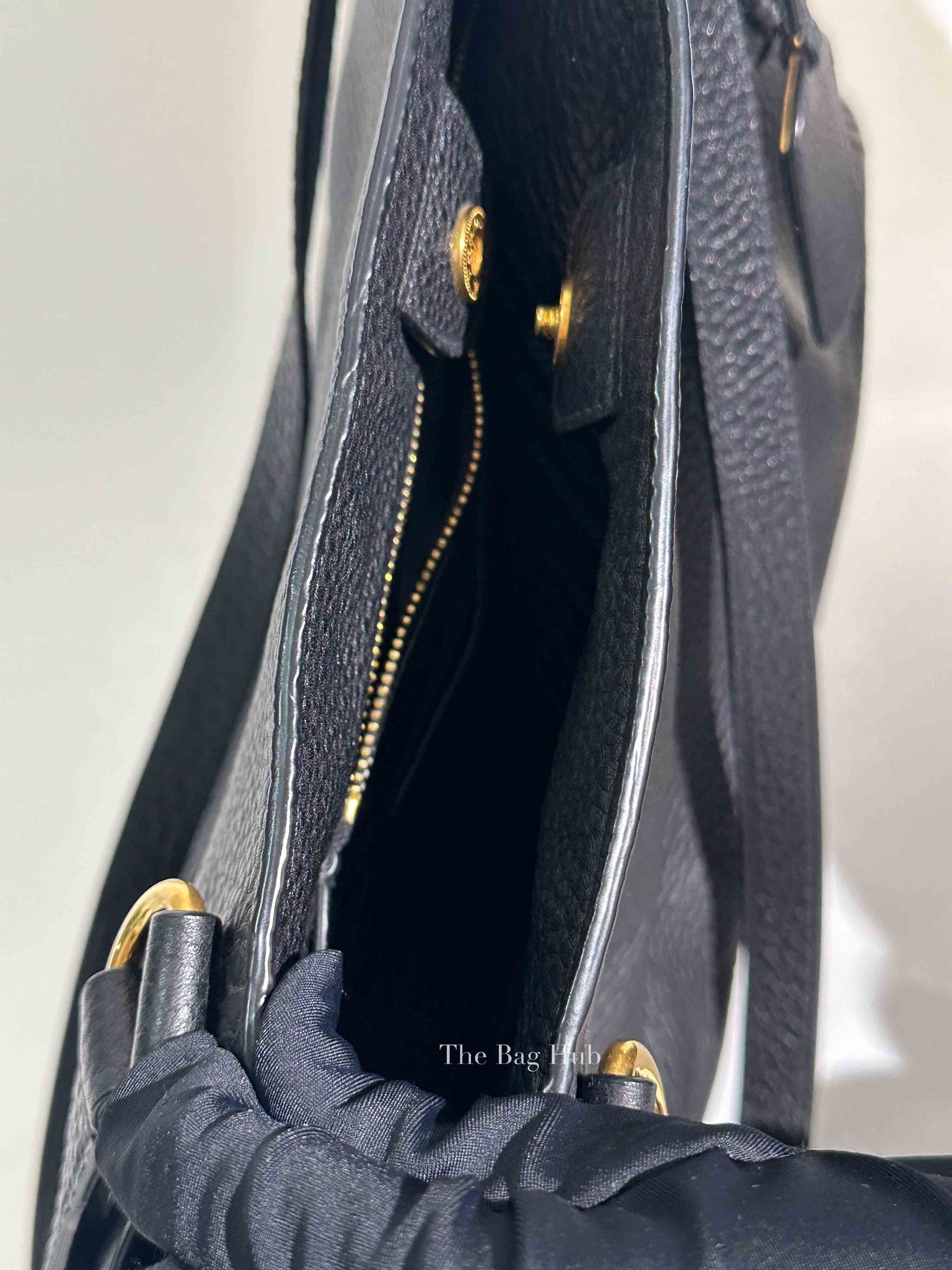 Prada Black Vitello Daino Leather Side Pocket Shoulder Bag