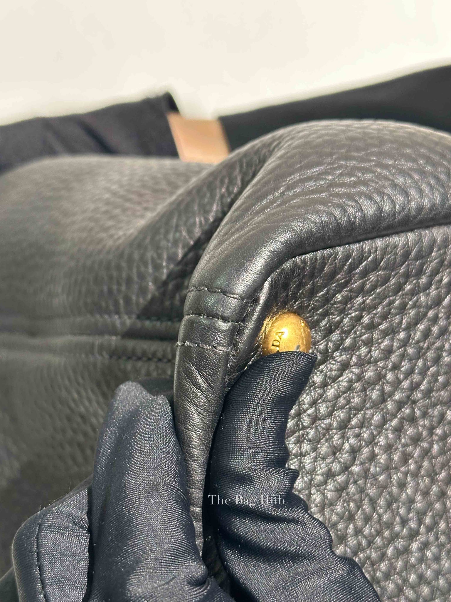 Prada Black Vitello Daino Leather Side Pocket Shoulder Bag