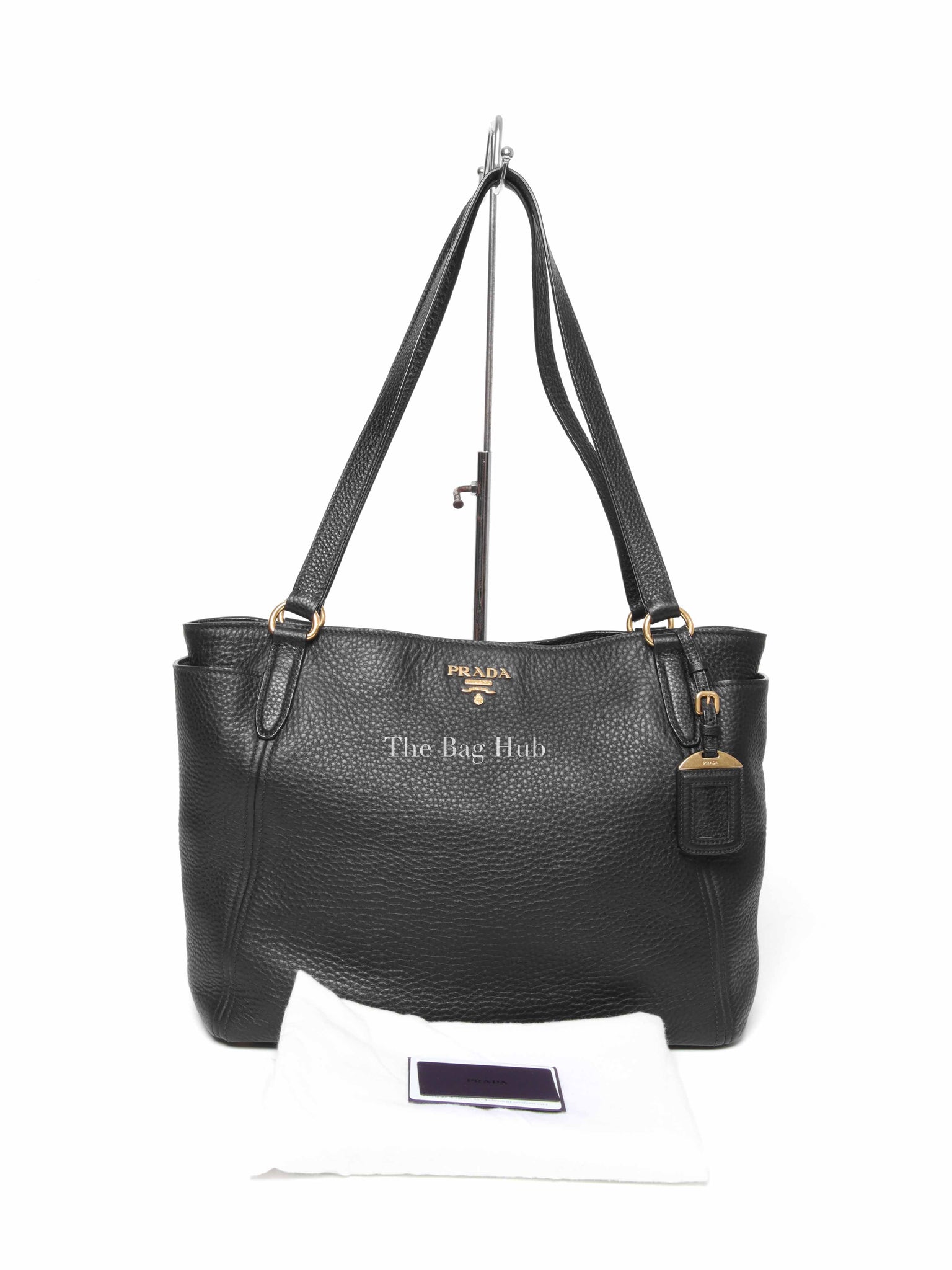 Prada Black Vitello Daino Leather Side Pocket Shoulder Bag