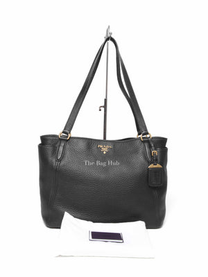 Prada Black Vitello Daino Leather Side Pocket Shoulder Bag