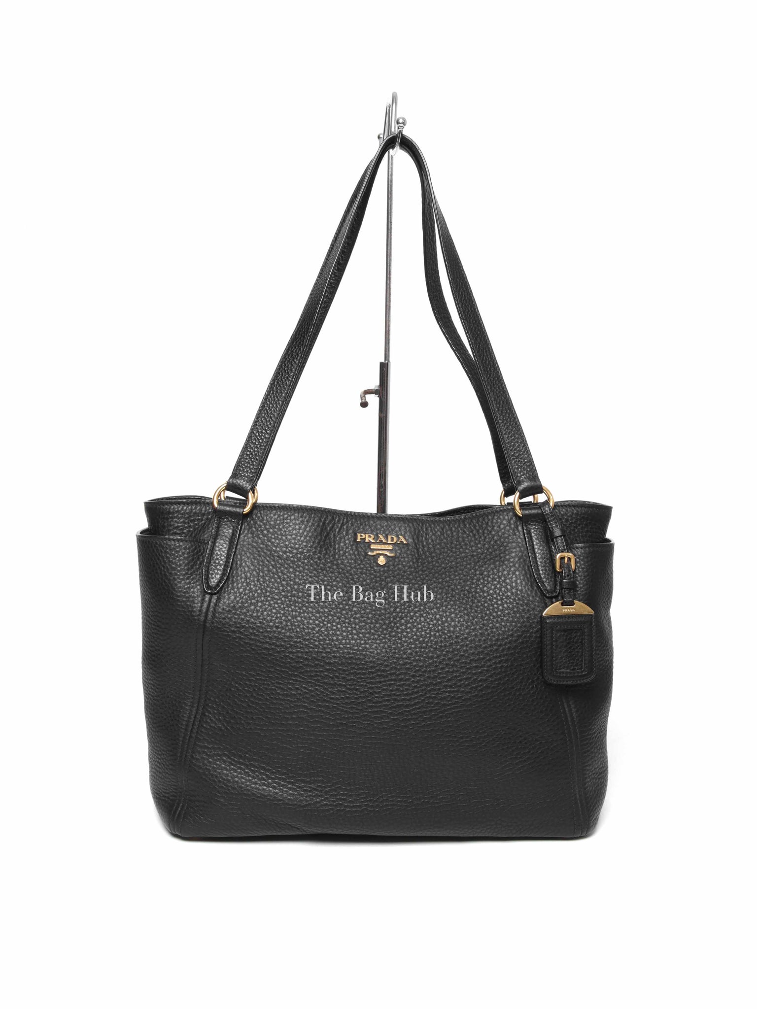 Prada Black Vitello Daino Leather Side Pocket Shoulder Bag