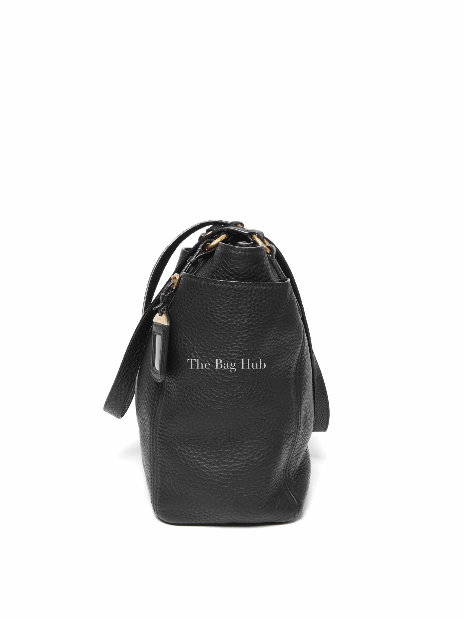 Prada Black Vitello Daino Leather Side Pocket Shoulder Bag