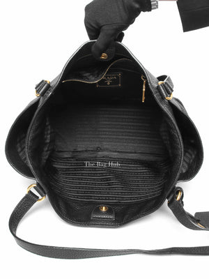 Prada Black Vitello Daino Leather Side Pocket Shoulder Bag