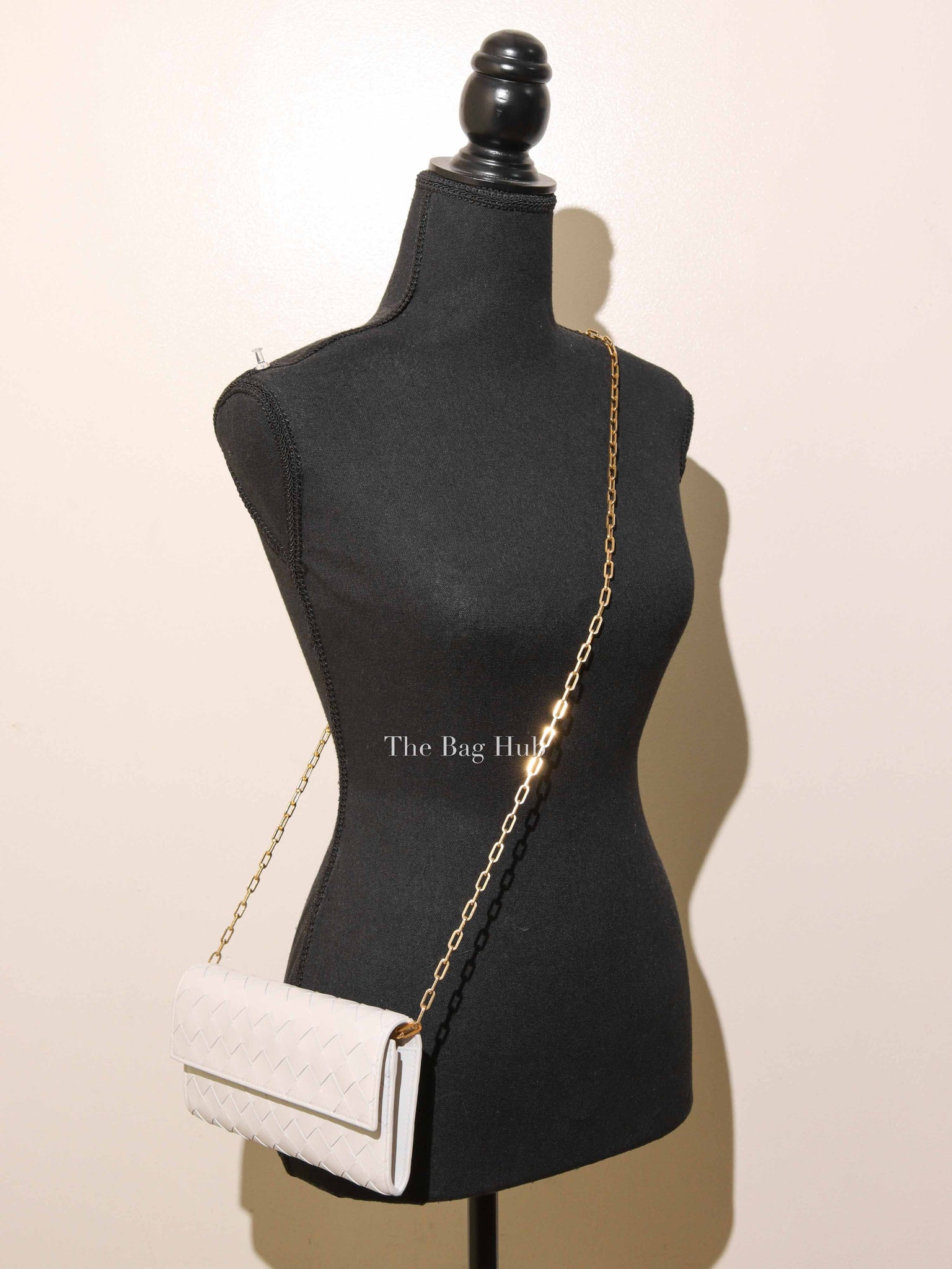 Bottega Veneta White Intrecciato Leather Mini Chain Bag