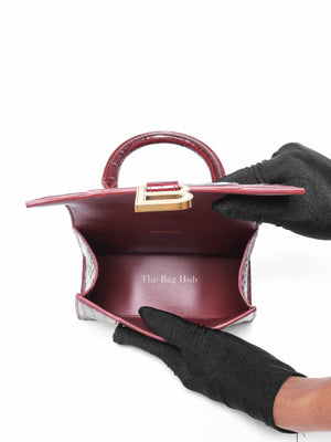 Balenciaga Burgundy Croc Embossed Leather XS Hourglass Top Handle Bag