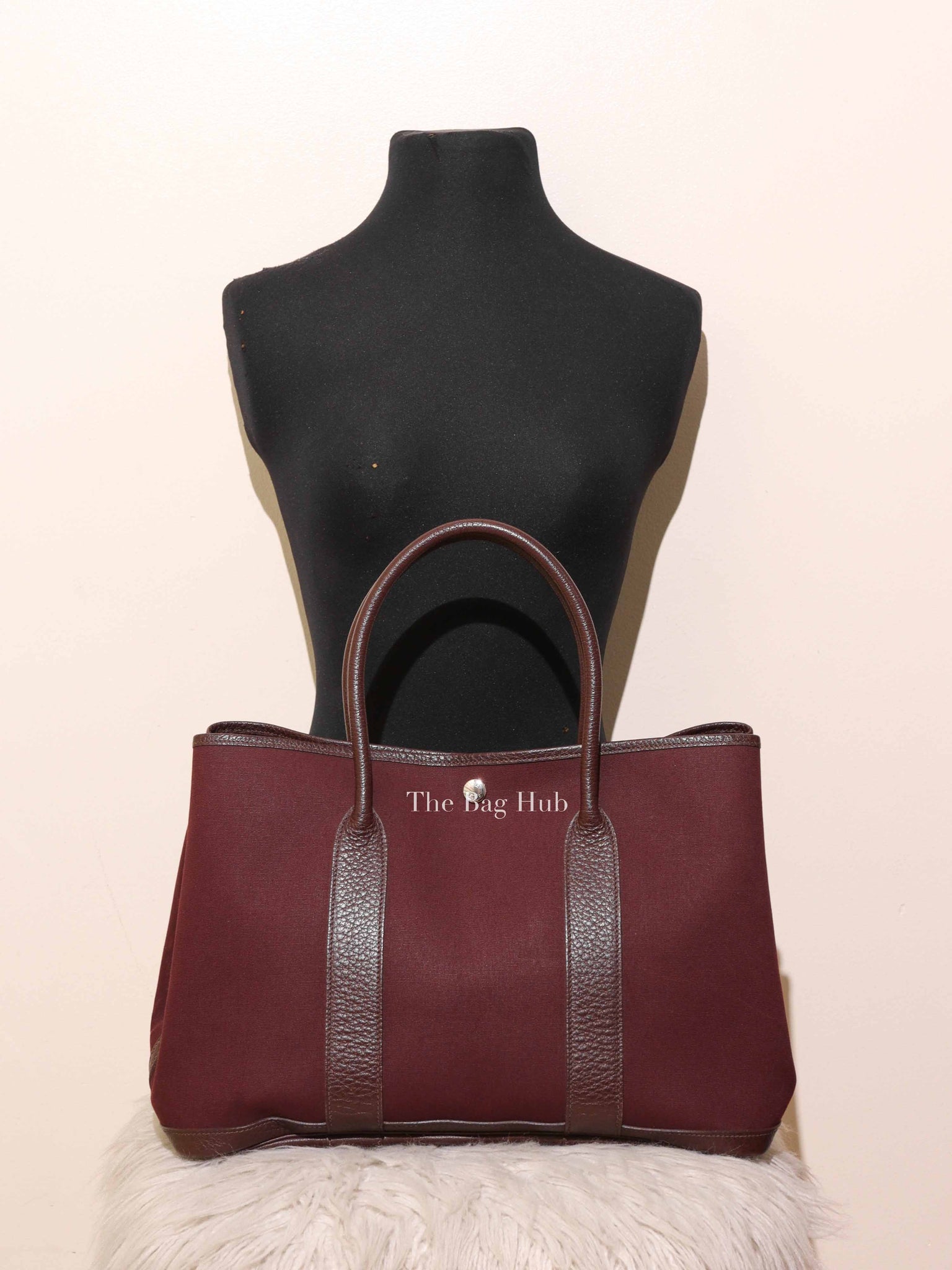 Hermes Burgundy Canvas Garden Party Tote 36 Bag