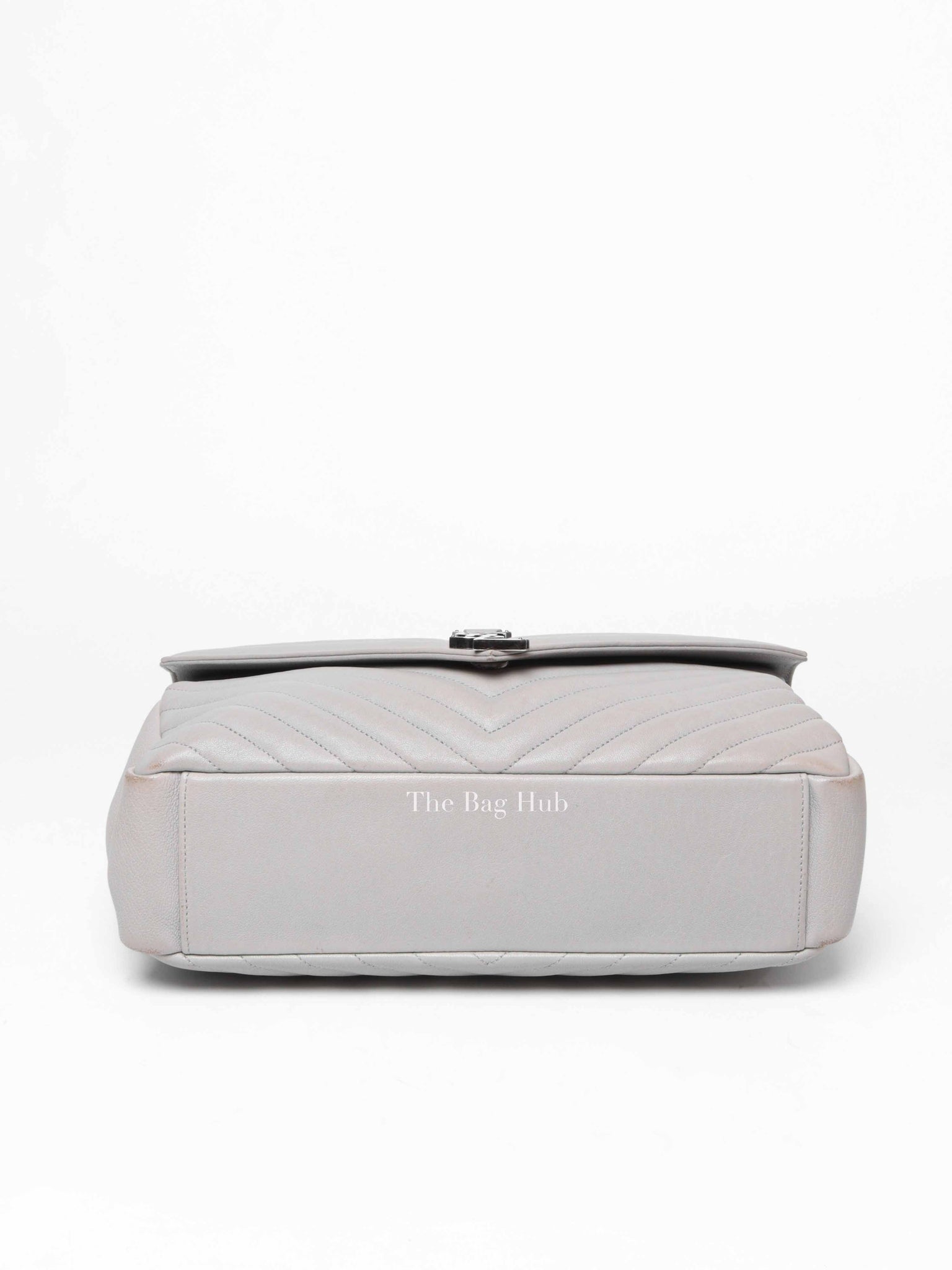 Saint Laurent Light Grey Leather Chevron Quilted Monogram College Large Bag
