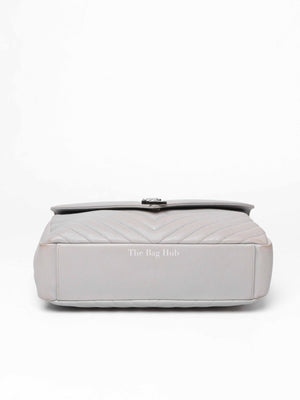 Saint Laurent Light Grey Leather Chevron Quilted Monogram College Large Bag