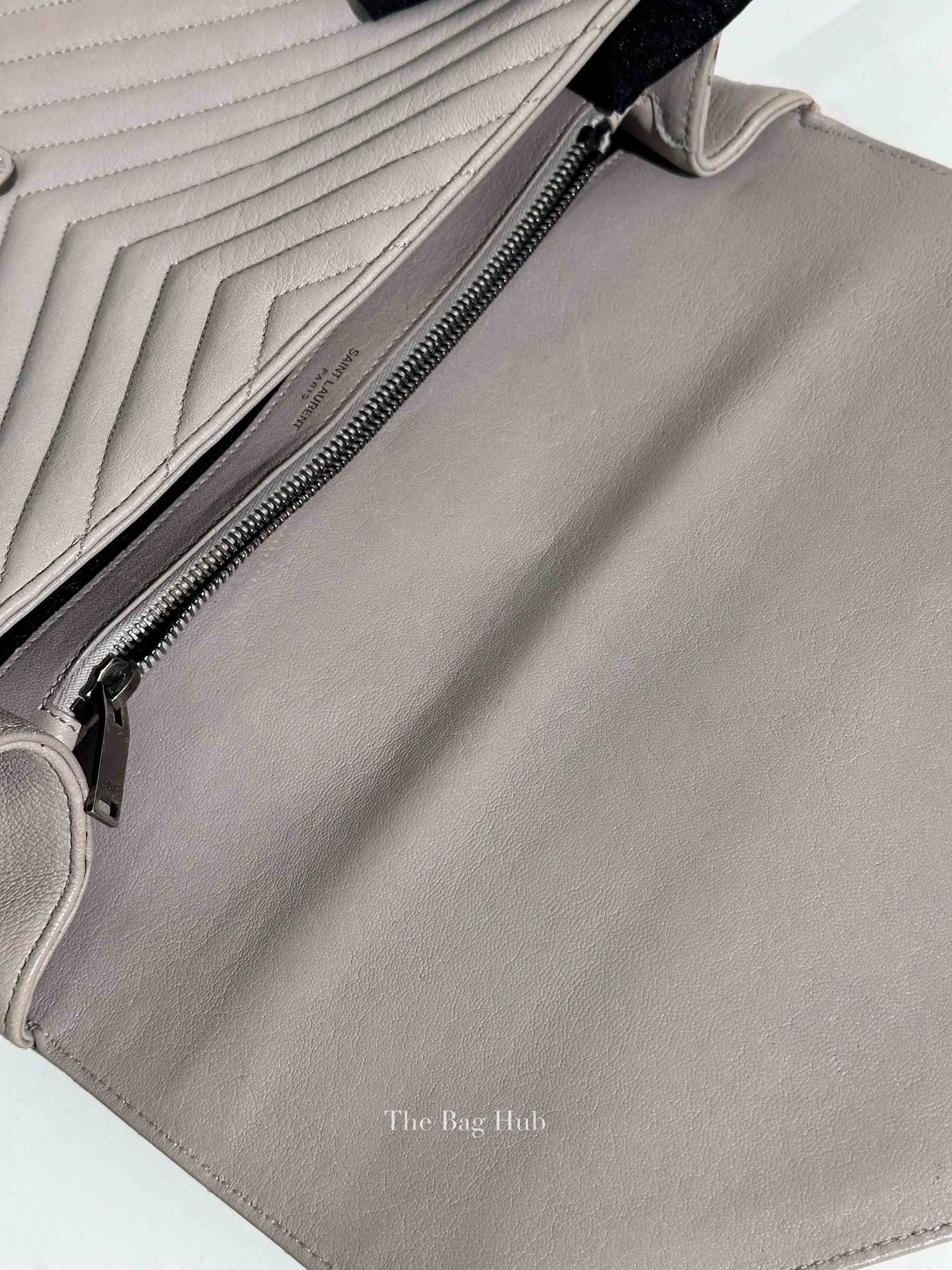 Saint Laurent Light Grey Leather Chevron Quilted Monogram College Large Bag