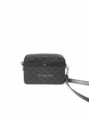 Celine Black Canvas/Calfskin Triomphe Messenger Small Bag