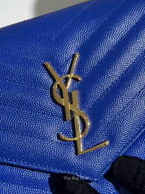 Saint Laurent Blue Grained Leather Classic Cassandre Chain Wallet