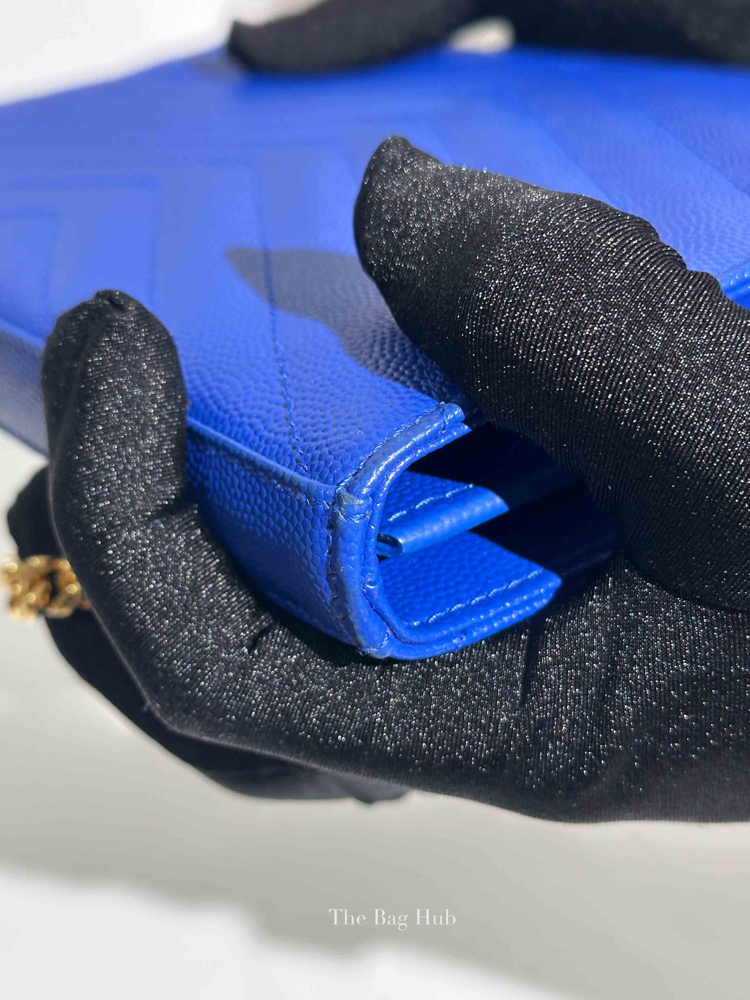 Saint Laurent Blue Grained Leather Classic Cassandre Chain Wallet