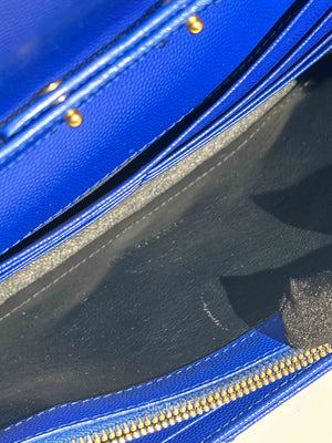Saint Laurent Blue Grained Leather Classic Cassandre Chain Wallet