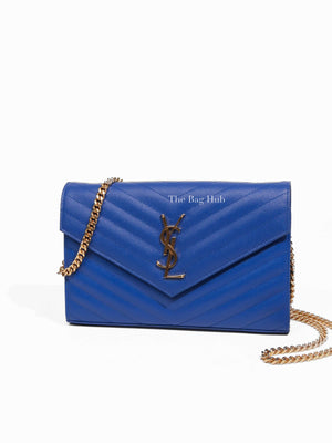 Saint Laurent Blue Grained Leather Classic Cassandre Chain Wallet