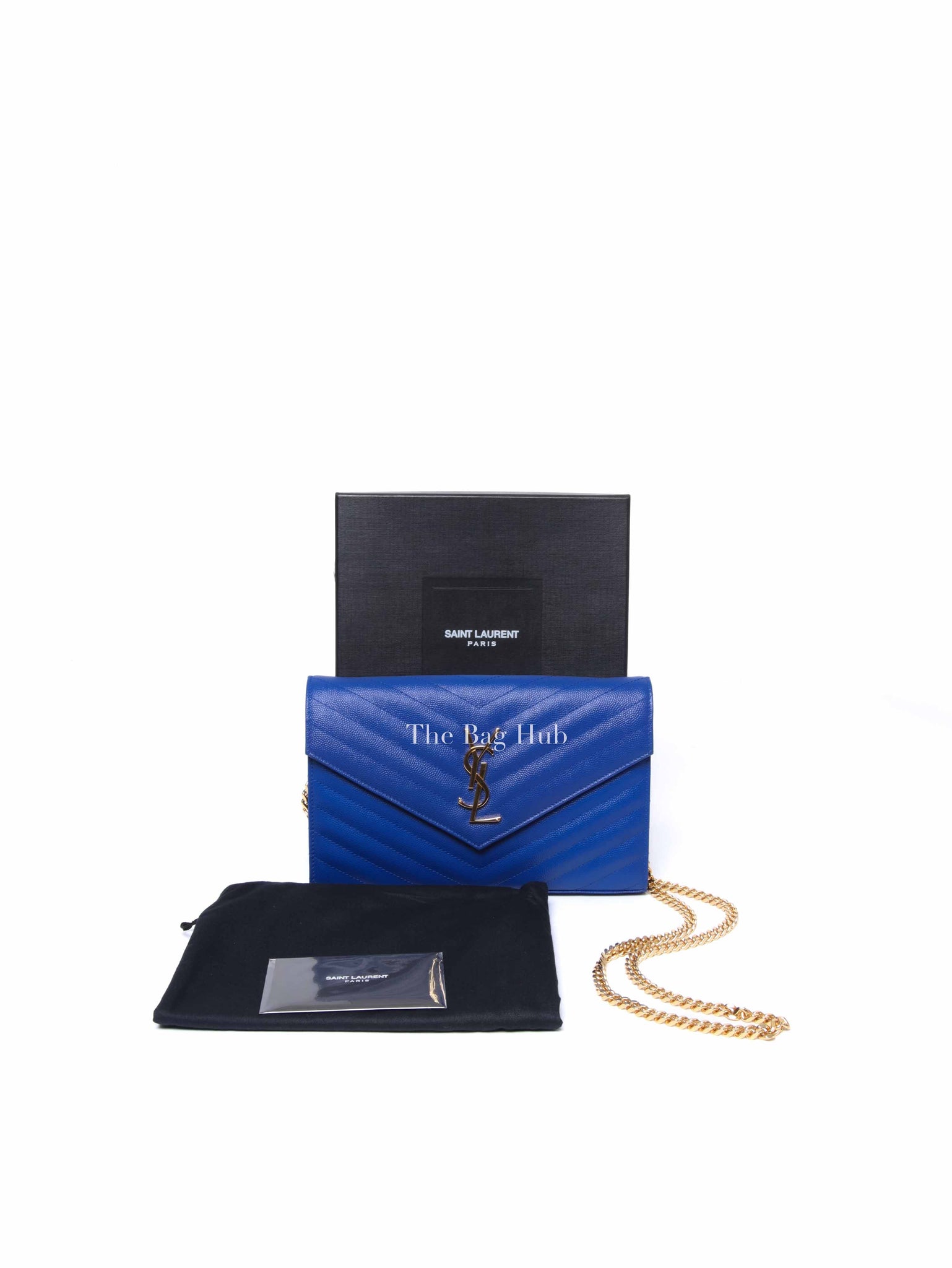 Saint Laurent Blue Grained Leather Classic Cassandre Chain Wallet