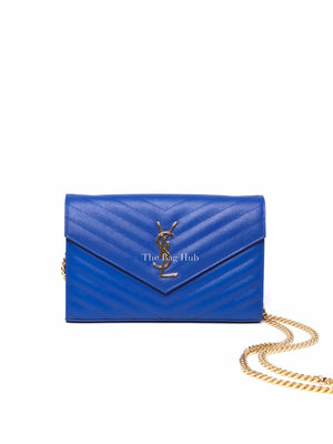 Saint Laurent Blue Grained Leather Classic Cassandre Chain Wallet