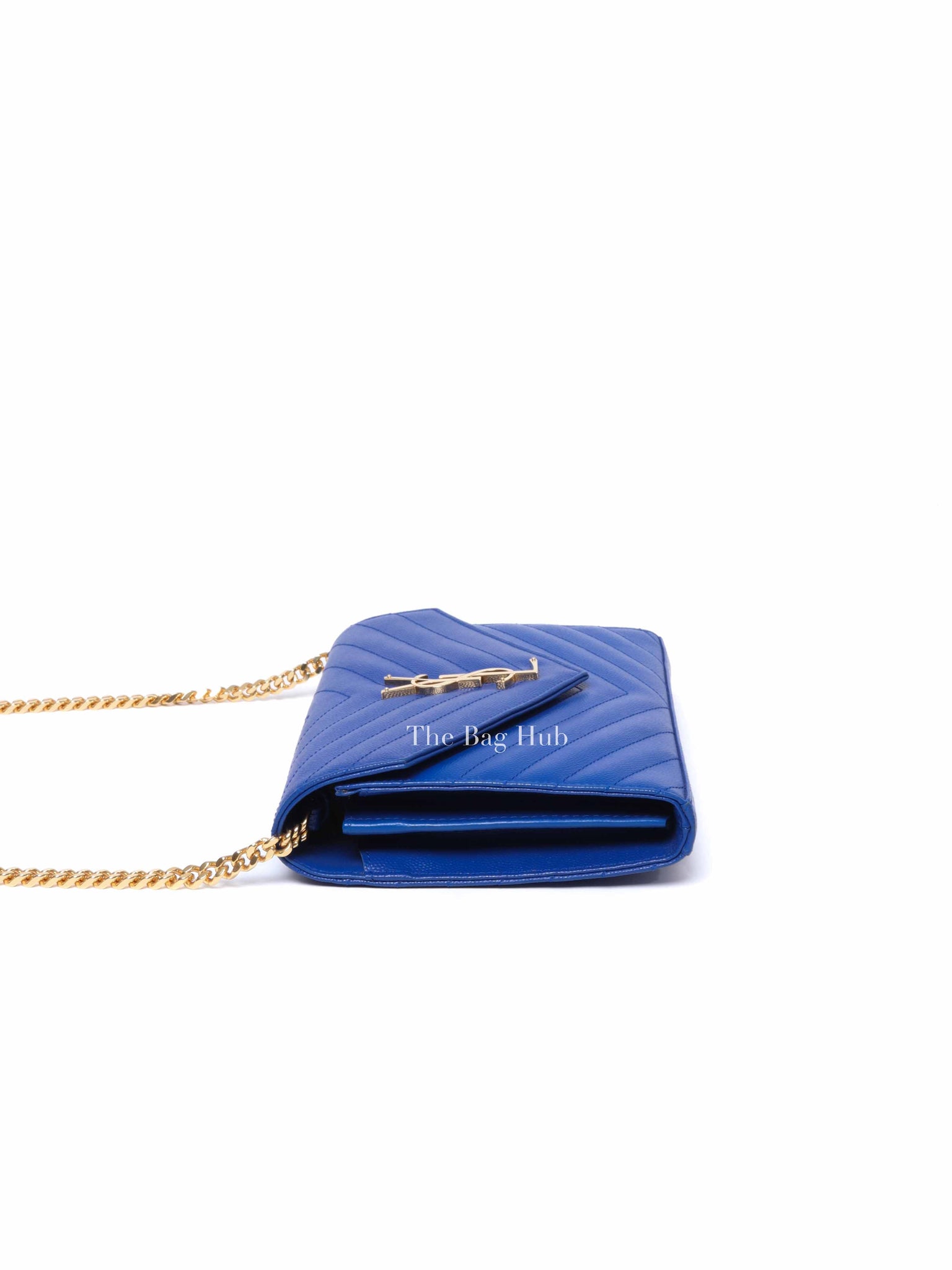Saint Laurent Blue Grained Leather Classic Cassandre Chain Wallet