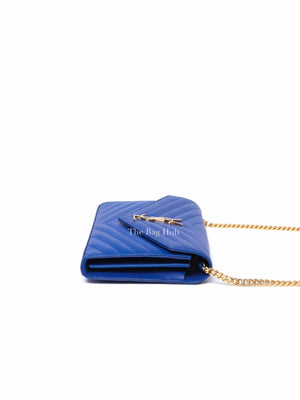 Saint Laurent Blue Grained Leather Classic Cassandre Chain Wallet