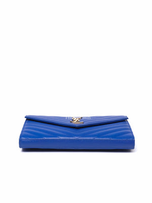 Saint Laurent Blue Grained Leather Classic Cassandre Chain Wallet