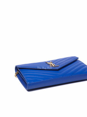 Saint Laurent Blue Grained Leather Classic Cassandre Chain Wallet