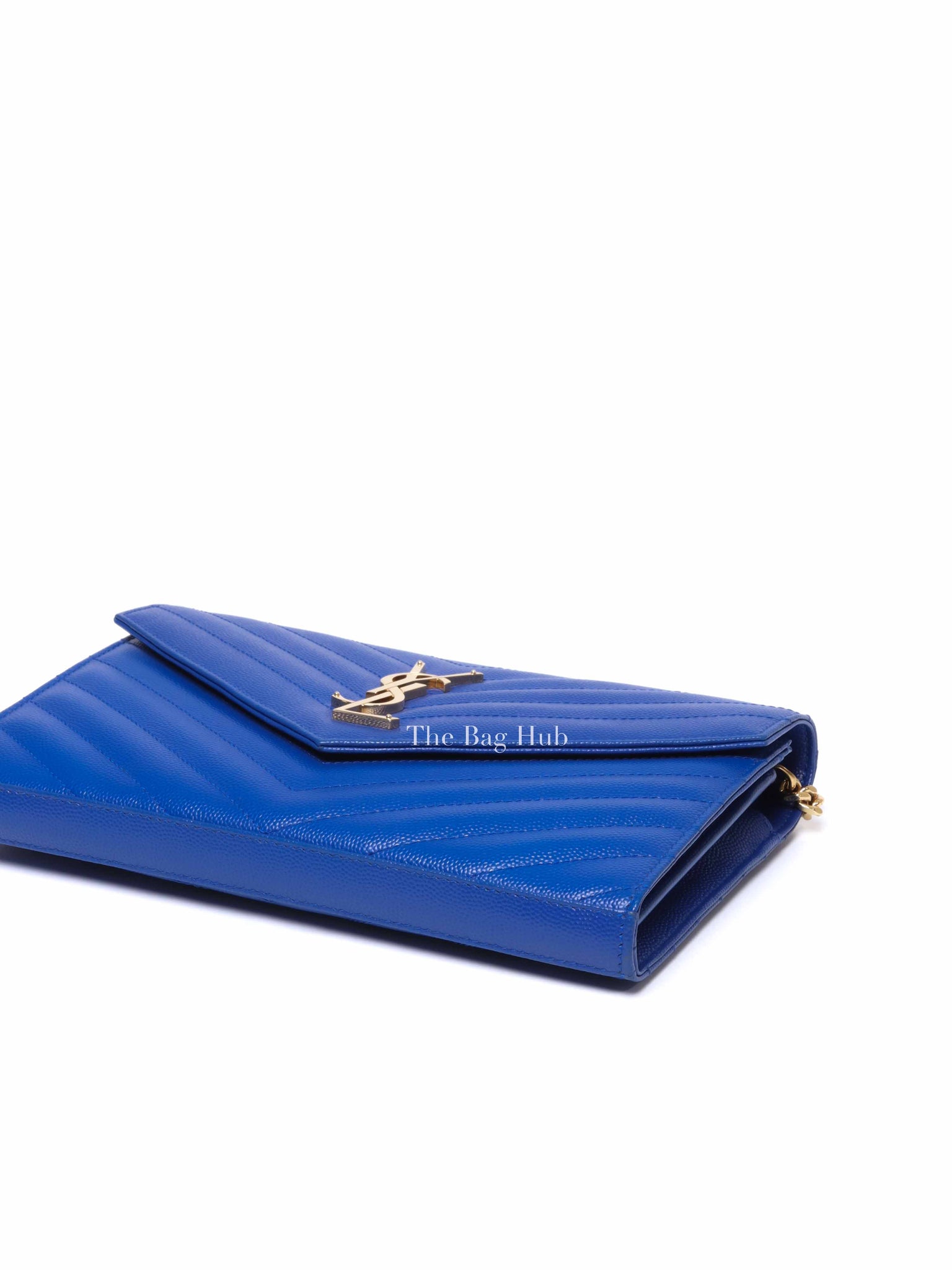 Saint Laurent Blue Grained Leather Classic Cassandre Chain Wallet