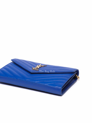 Saint Laurent Blue Grained Leather Classic Cassandre Chain Wallet