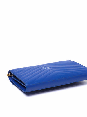 Saint Laurent Blue Grained Leather Classic Cassandre Chain Wallet
