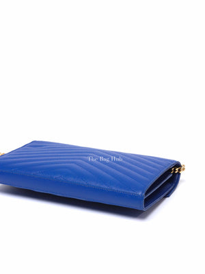 Saint Laurent Blue Grained Leather Classic Cassandre Chain Wallet