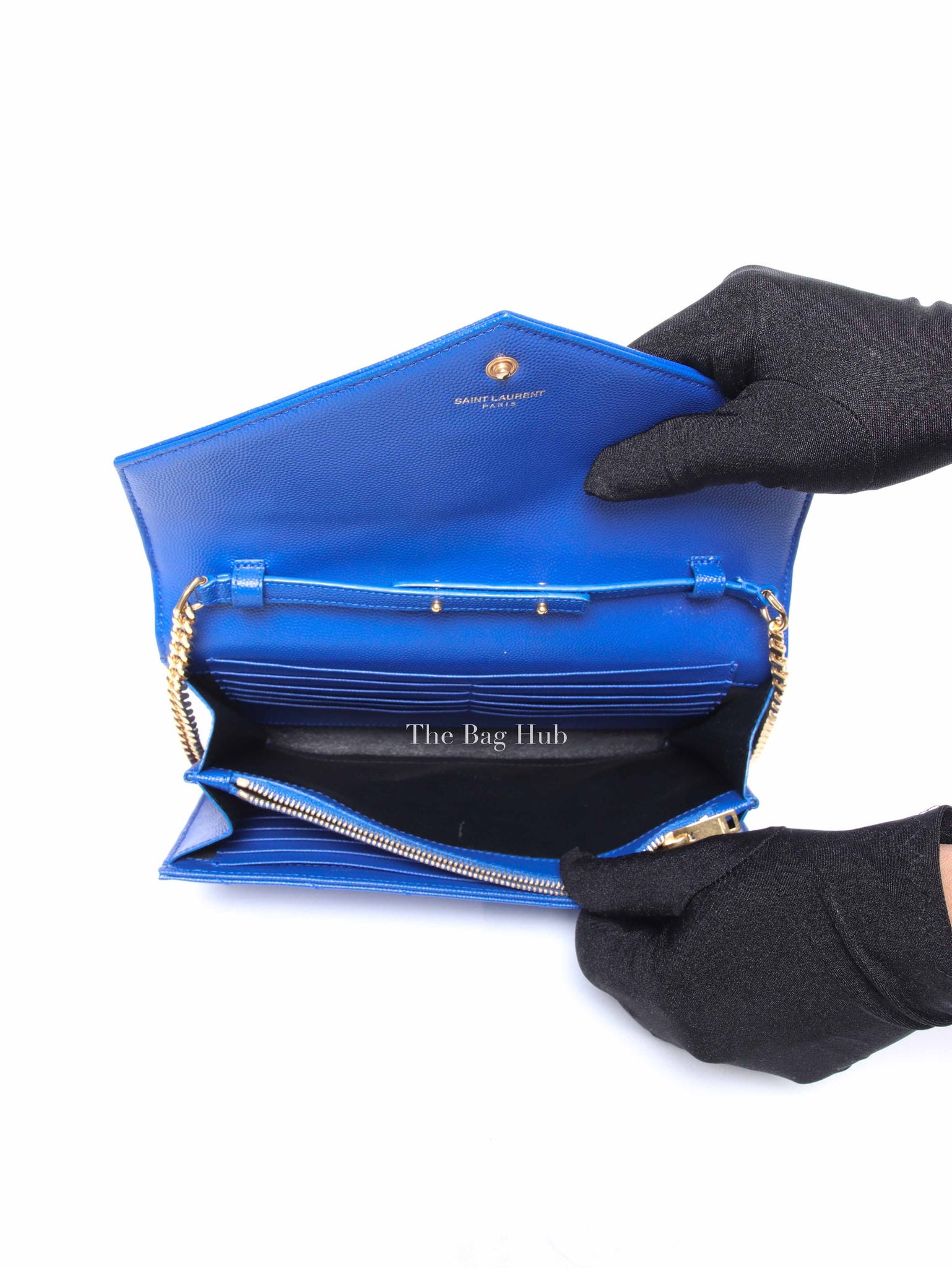 Saint Laurent Blue Grained Leather Classic Cassandre Chain Wallet