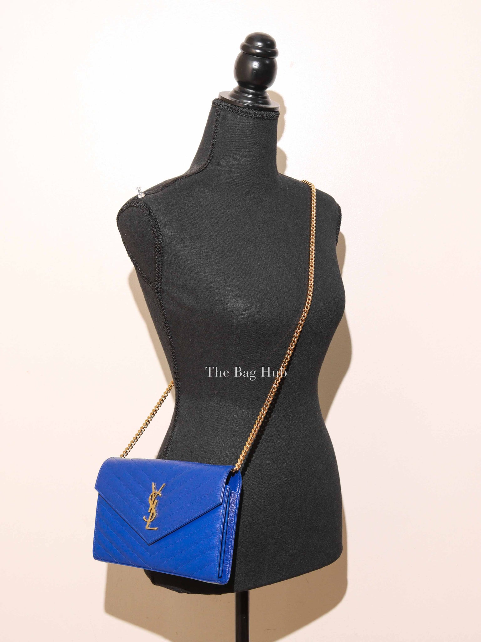 Saint Laurent Blue Grained Leather Classic Cassandre Chain Wallet