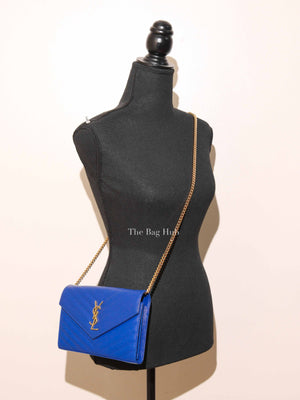 Saint Laurent Blue Grained Leather Classic Cassandre Chain Wallet